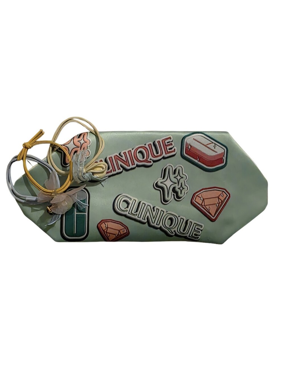 Clinique Mint Green Cosmetic Key Pouch with Hair Ties